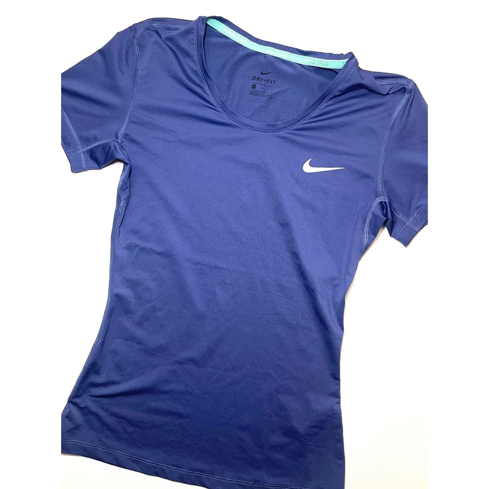 Nike Dri-Fit Pro Womens Medium Blue Short Sleeve Workout Gym Shirt Tee